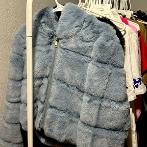 Baby blue faux fur coat